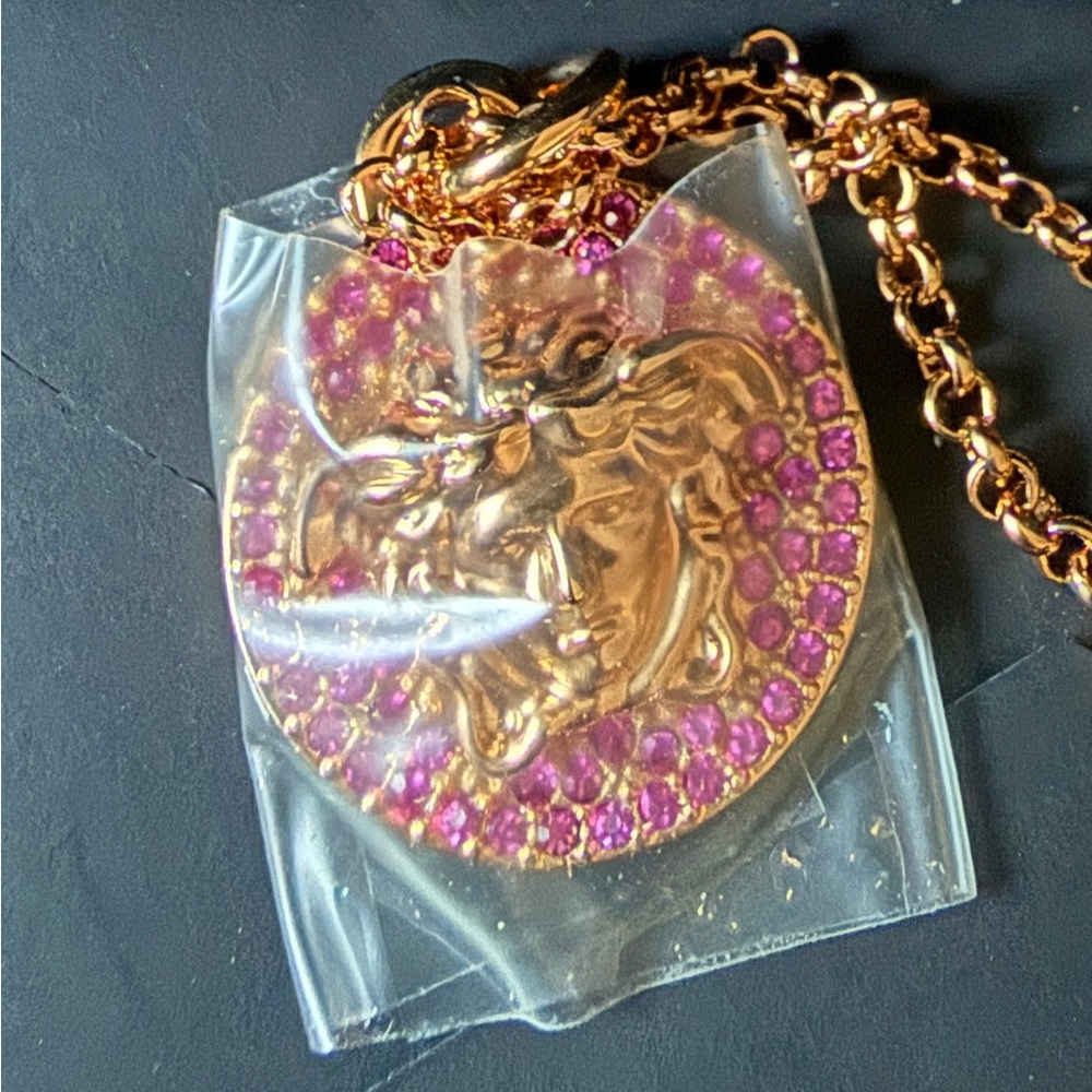 Versace La Medusa Pink crystals necklace NWT